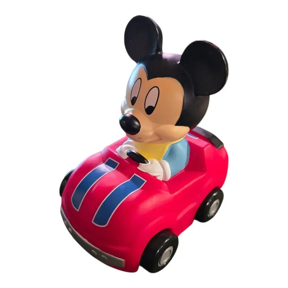 Disney Parks Mickey Mouse Rolling Toy Car Plastic Small Red 3.25in x 4.25in